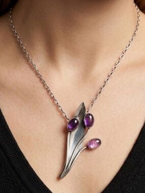Sigi Pineda Taxco Sterling Silver Amethyst Modernist Brooch pin Design #70 17g
